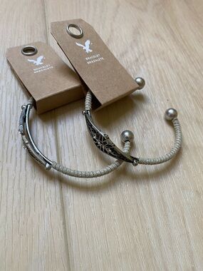 American Eagle Outfitters Beige Rope Cuff Bracelet with Silver Accents